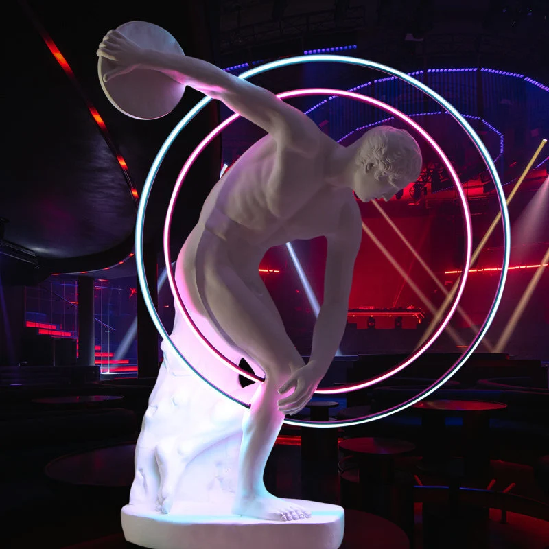 Discobolus Statue Floor Lamp, Greek Sculpture Floor Light with Double Neon Rings, Art Decorative Standing Lamp for Living Room, Gallery 1