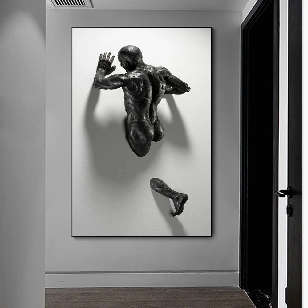 3D Emerging Runner Wall Sculpture, Abstract Human Torso Wall Art, Textured Body Statue Decor for Modern Living Room, Gallery 1