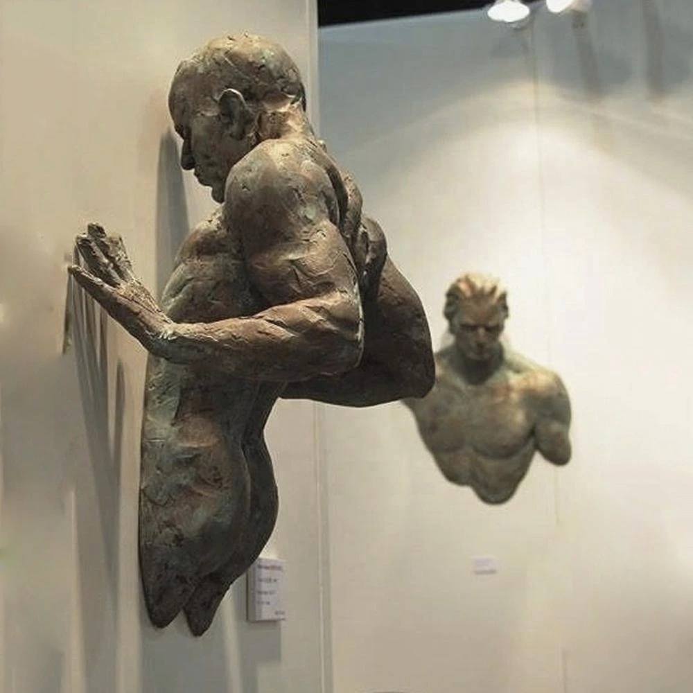 Contemporary 3D Muscular Torso Wall Sculpture, Breaking Through Wall Art 1