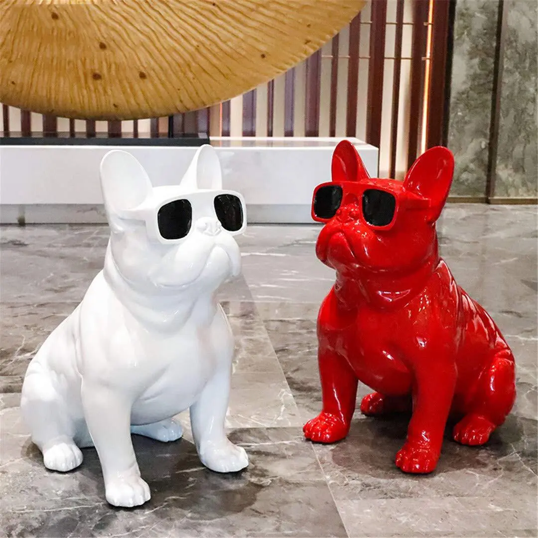Cool French Bulldog Statue with Sunglasses, Modern Fiberglass Dog Sculpture for Home & Commercial Decor 1