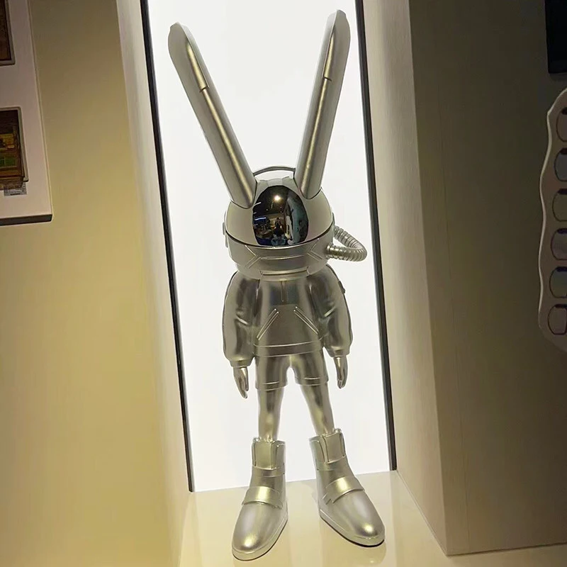 تمثال روبي سبيس رابيت المصنوع من الألياف الزجاجية، منحوتة أرنب رائد فضاء معدنية حديثة للديكور المنزلي والتجاري 1