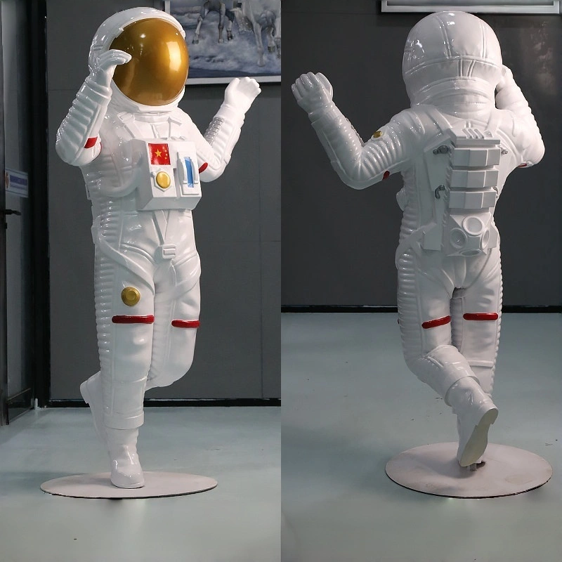 Estatua realista de astronauta con pose dinámica, escultura de astronauta resistente a la intemperie para exhibición en interiores o exteriores. 1
