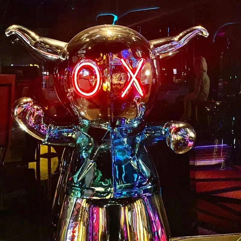 Скульптура дьявола с LED-подсветкой и бычьими глазами, статуэтка из металлического стекловолокна для модного неонового декора. 1