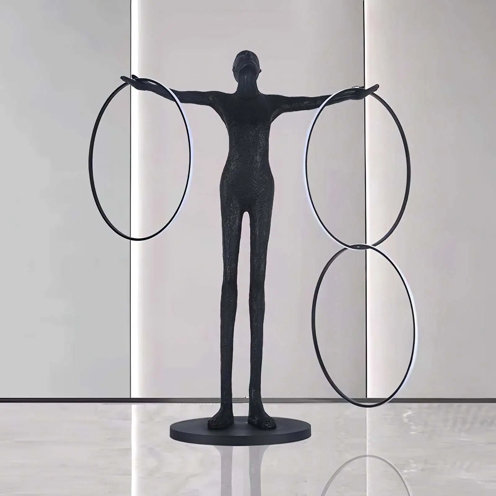 Modern Abstract Human Sculpture with LED Rings, Floor-Standing Art Statue for Living Room & Lobby 1