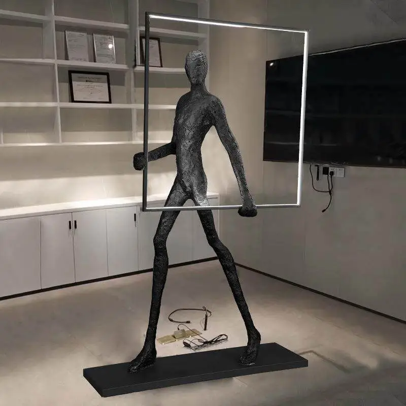 Modern Art Abstract Human Floor Lamp, Fiberglass Walking Figure Sculpture with LED Light Frame, Contemporary Tall Standing Ambient Light for Home & Commercial Use 1