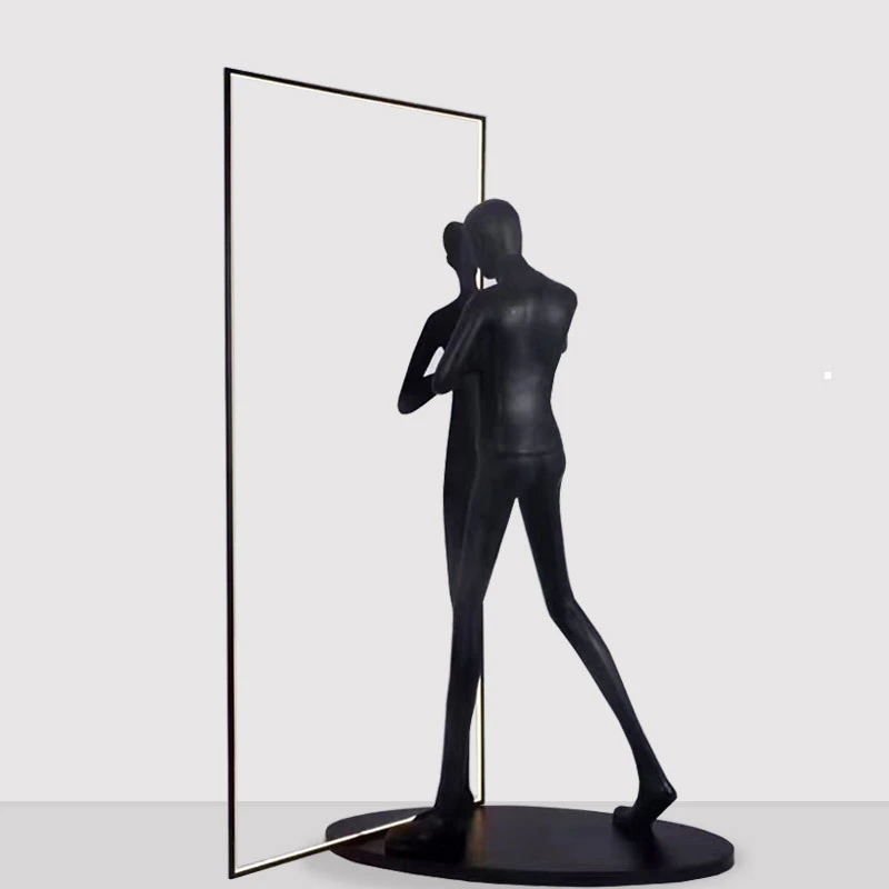 Reflective Moment Abstract Human Sculpture Floor Lamp | Modern Art Figure with LED Mirror Frame 1