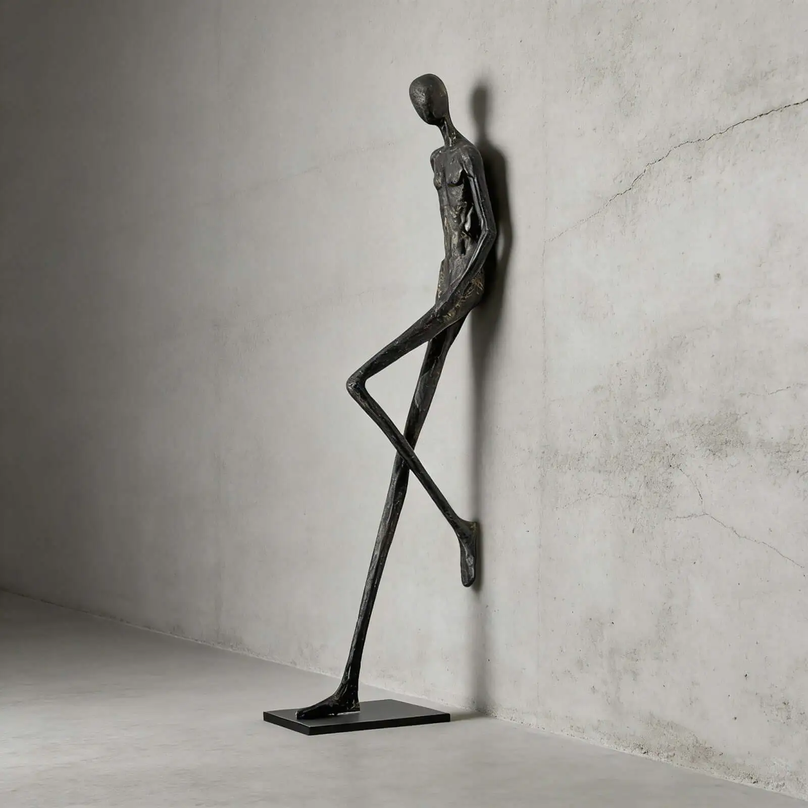 تمثال أرضي تجريدي لإنسان مائل، عمل فني حديث، شكل طويل ذو ملمس مميز، ديكور قائم لردهة الفندق، قاعة المعارض، غرفة المعيشة والمساحات التجارية 1