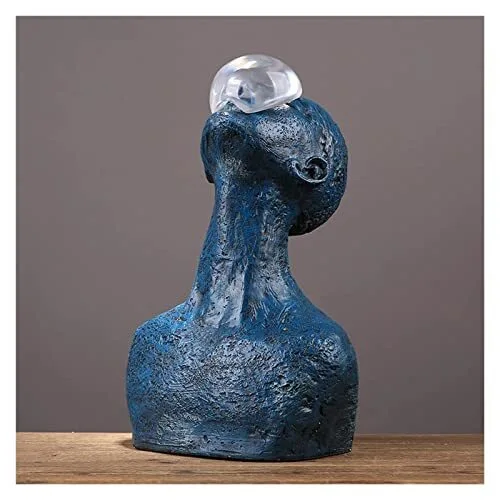Buste abstrait bleu avec sphère transparente, statue de personnage moderne en résine pour bureau, salon, bureau et décoration d'hôtel 1