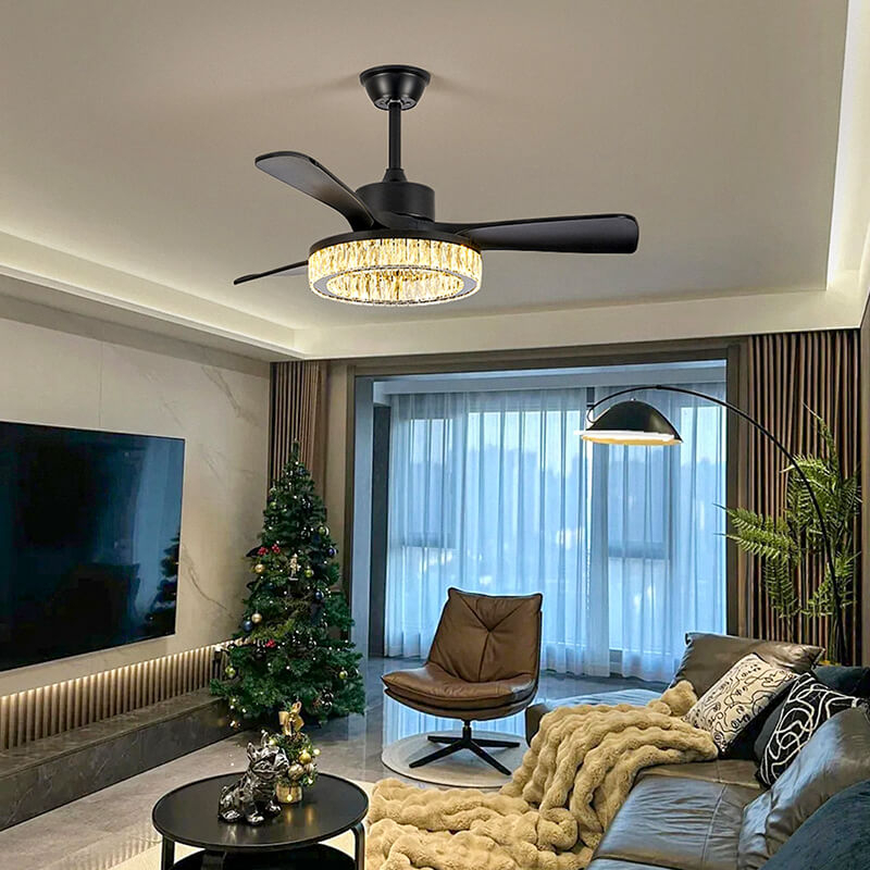 Crystal Accent Ceiling Fan with Light, Modern Fan Light Combo for Living Room & Bedroom 1
