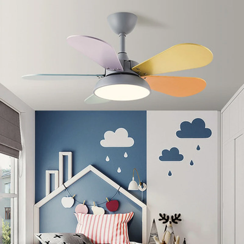 Modern Colorful Kids Ceiling Fan with Light, Whimsical Pendant Fan Light for Bedroom 1