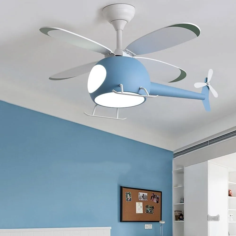 Playful Helicopter Ceiling Fan Light, 3D All-in-One Fan Light Fixture for Kids Spaces 1