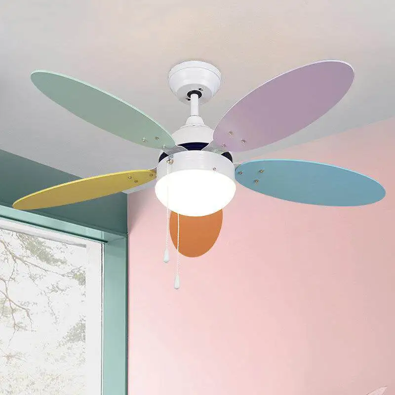 Ventilateur de plafond pastel ludique avec lumière, 5 pales multicolores, lampe pour chambre d'enfant et salon 1