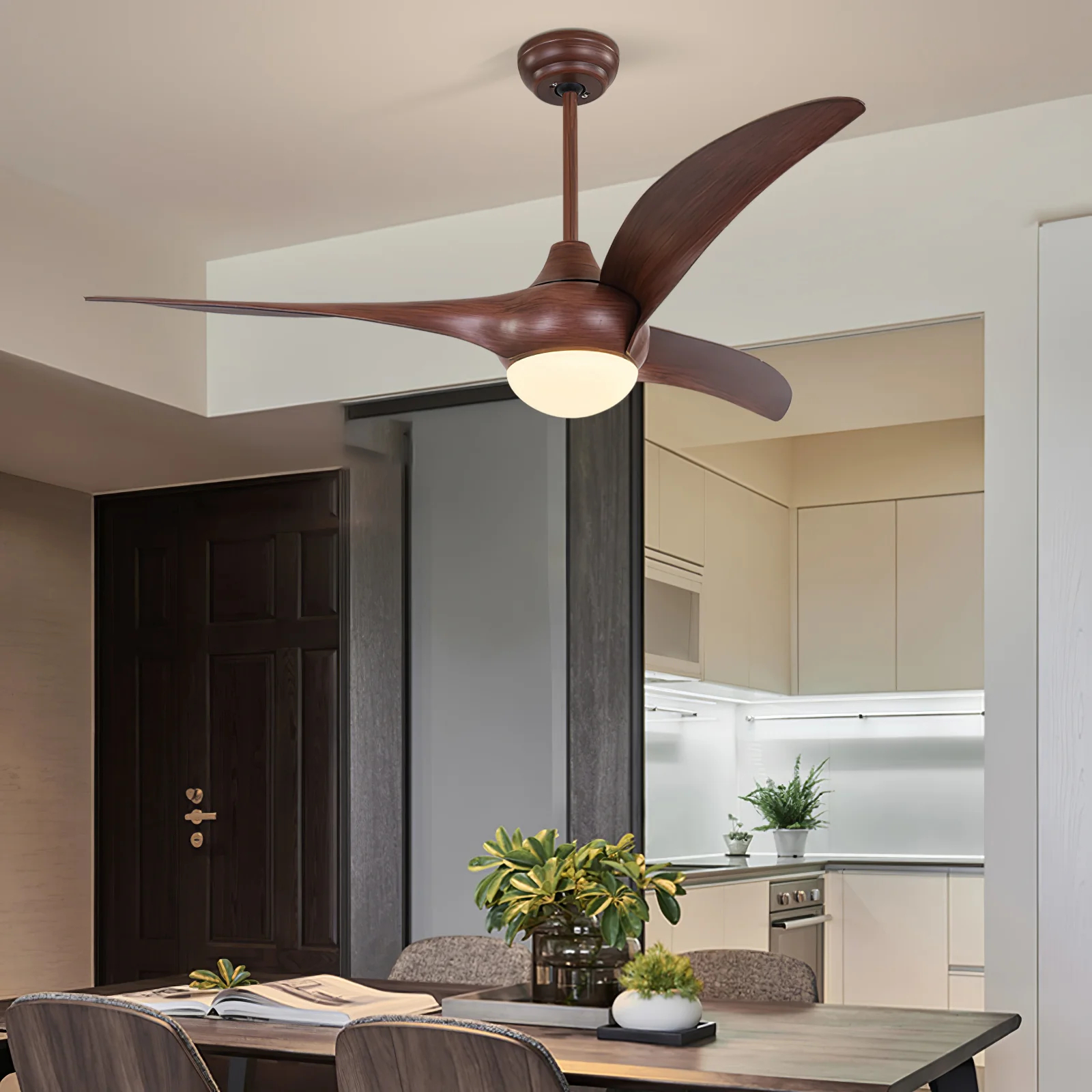 Rustic Modern Ceiling Fan with Light | 3-Blade Quiet Reversible Fan Lamp for Contemporary & Farmhouse Interiors 1