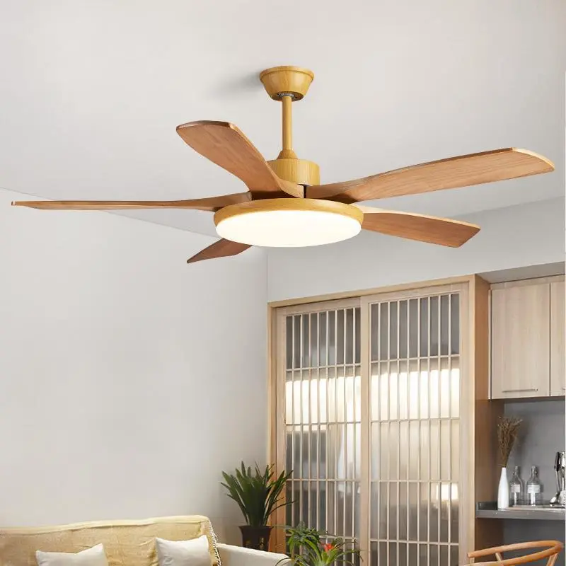 Nordic Wood Ceiling Fan with Light, 5-Blade Quiet Reversible Fan Lamp for Living Room, Bedroom & Large Spaces 1