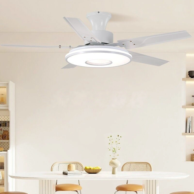 Ventilador de techo con luz, 5 aspas, ventilador reversible silencioso de doble montaje con lámpara y panel de luz de 38 cm de ancho para iluminación completa de la habitación. 1