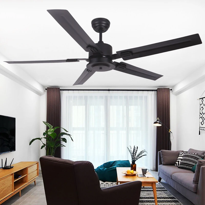 Ventilador de techo negro de 5 aspas sin luz - Ventilador industrial reversible y silencioso para el hogar y la oficina modernos. 1