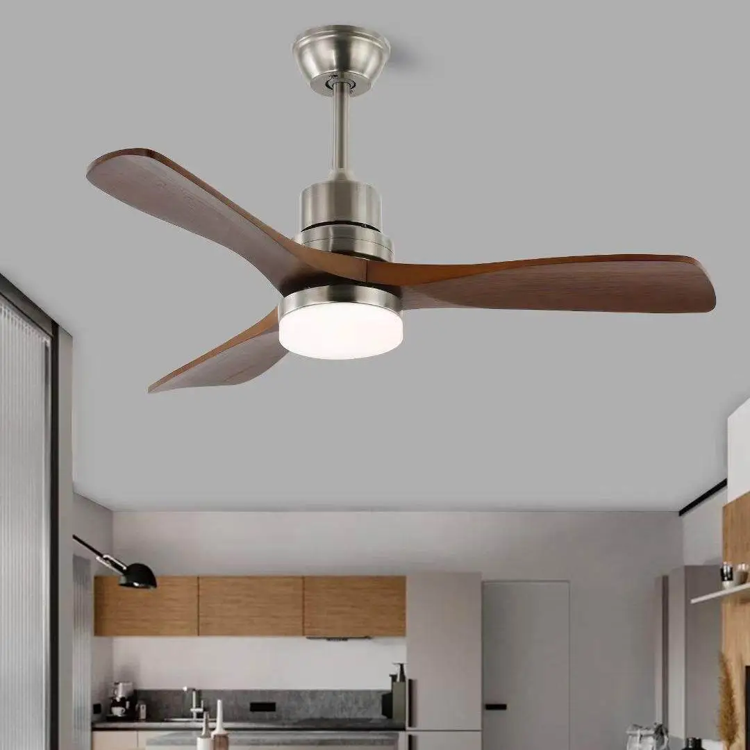 Ventilador de techo de madera de 3 aspas con luz - Ventilador reversible silencioso con panel LED de 17,5 cm para uso doméstico. 1