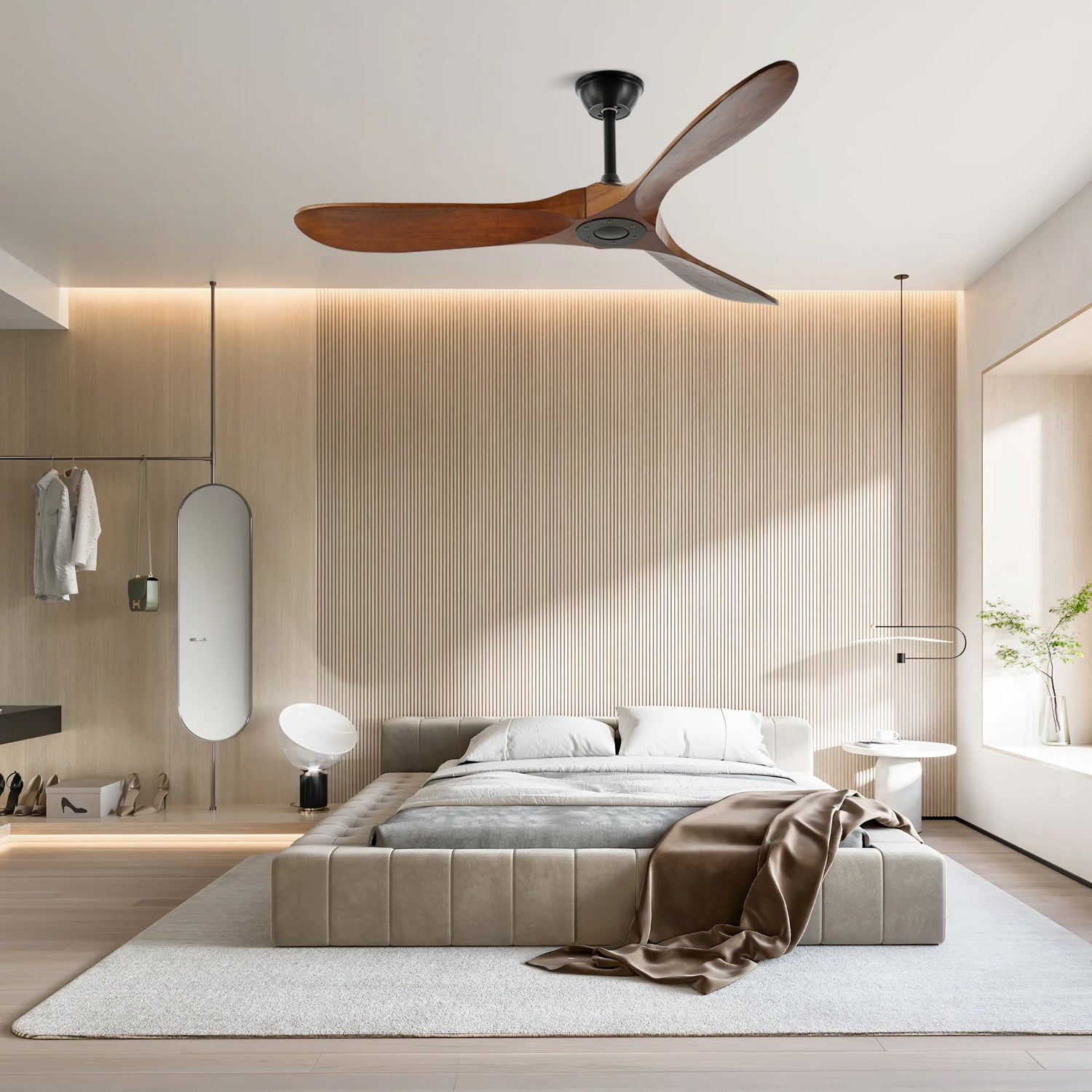 Ventilador de techo de 3 aspas de madera natural sin luz - Ventilador reversible silencioso para hogares modernos y rústicos 1