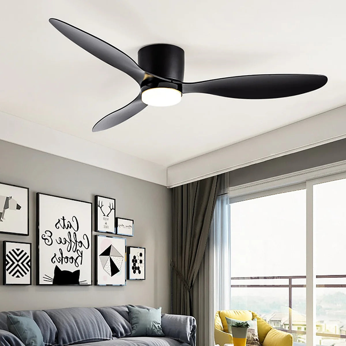 Ventilador de techo empotrado de 3 aspas con luz - Ventilador reversible silencioso para techos bajos 1