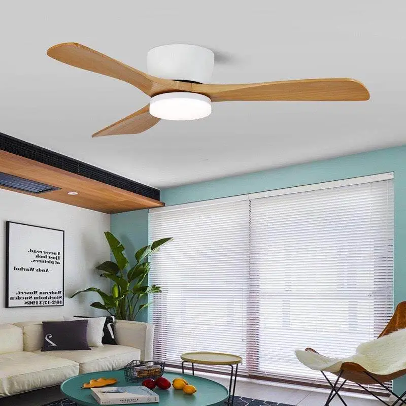 Ventilador de techo de madera empotrado con luz - Ventilador silencioso de 3 aspas para techos bajos 1