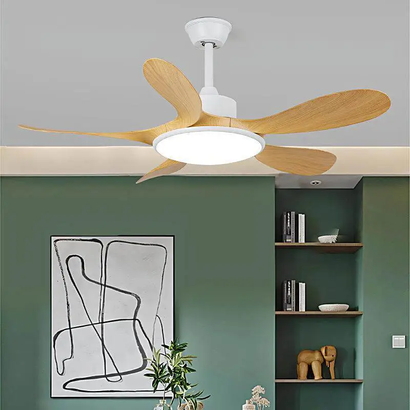 Modern Wood Grain 5-Blade Ceiling Fan with Light - 60W DC Motor, Silent Operation, Remote Control for Living Room, Dining Room & Home 1