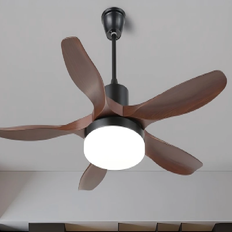 Ventilador de techo de 5 aspas de madera natural con luz - Motor CC silencioso, carcasa blanca para sala de estar, dormitorio y hogar de estilo escandinavo 1