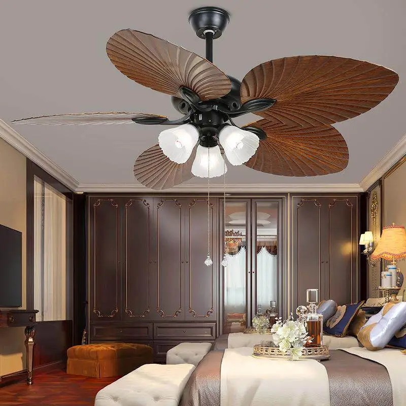 Tropical Farmhouse Ceiling Fan with 3 Frosted Glass Light Fixtures, 5-Blade Palm Leaf Fan for Living Room, Bedroom & Coastal Spaces 1