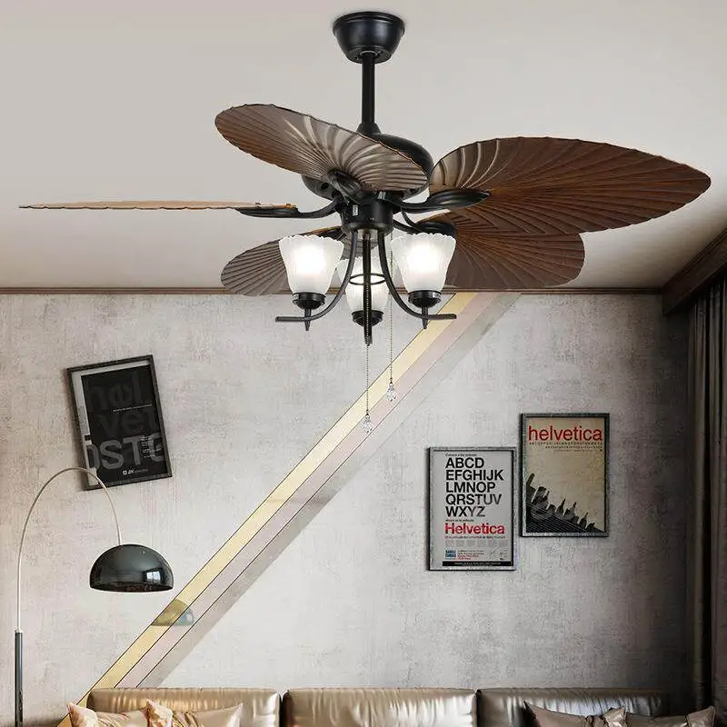 Tropical Rustic Ceiling Fan with 3 Frosted Glass Light Fixtures, 5-Blade Palm Leaf Fan for Living Room, Bedroom & Bohemian Spaces 1