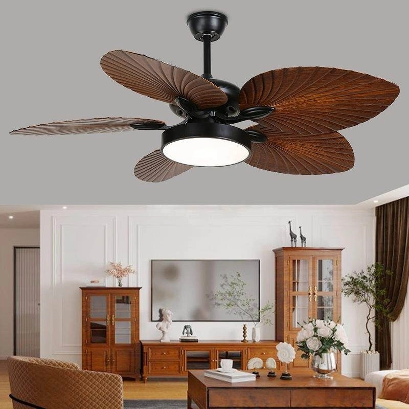 Tropical Ceiling Fan with Dimmable Round LED Light, 5-Blade Palm Leaf Fan for Living Room, Bedroom & Coastal Spaces 1