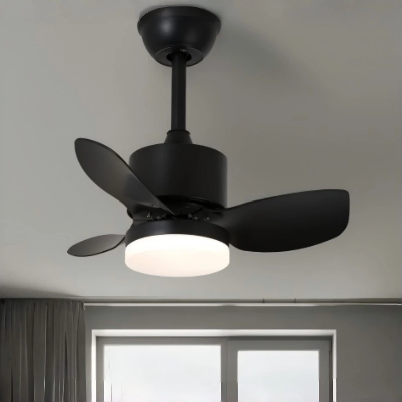 Ventilador de techo compacto con soporte de varilla y luz LED, pequeño ventilador de 3 aspas con funcionamiento silencioso para dormitorios, rincones y oficinas en casa. 1