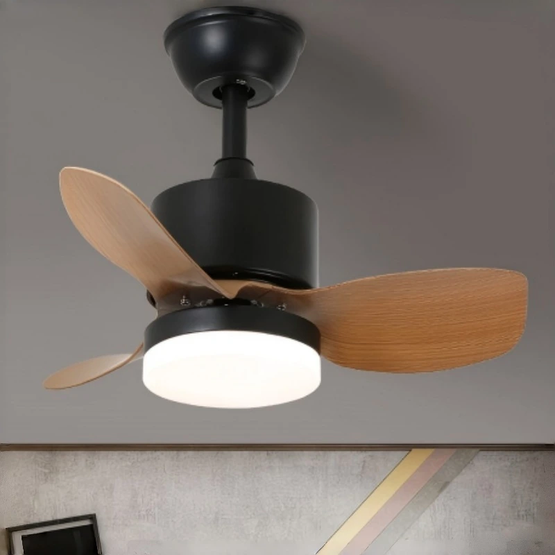 Compact Downrod Mount Ceiling Fan with LED Light, 3-Blade Wood-Grain Small Fan with Quiet Operation for Bedrooms, Reading Nooks & Home Offices 1