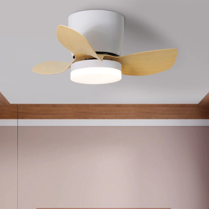 Ventilador de techo empotrado de 25 pulgadas con luz LED, ventilador pequeño de 3 aspas con acabado de madera para techos bajos, dormitorios y rincones. 1
