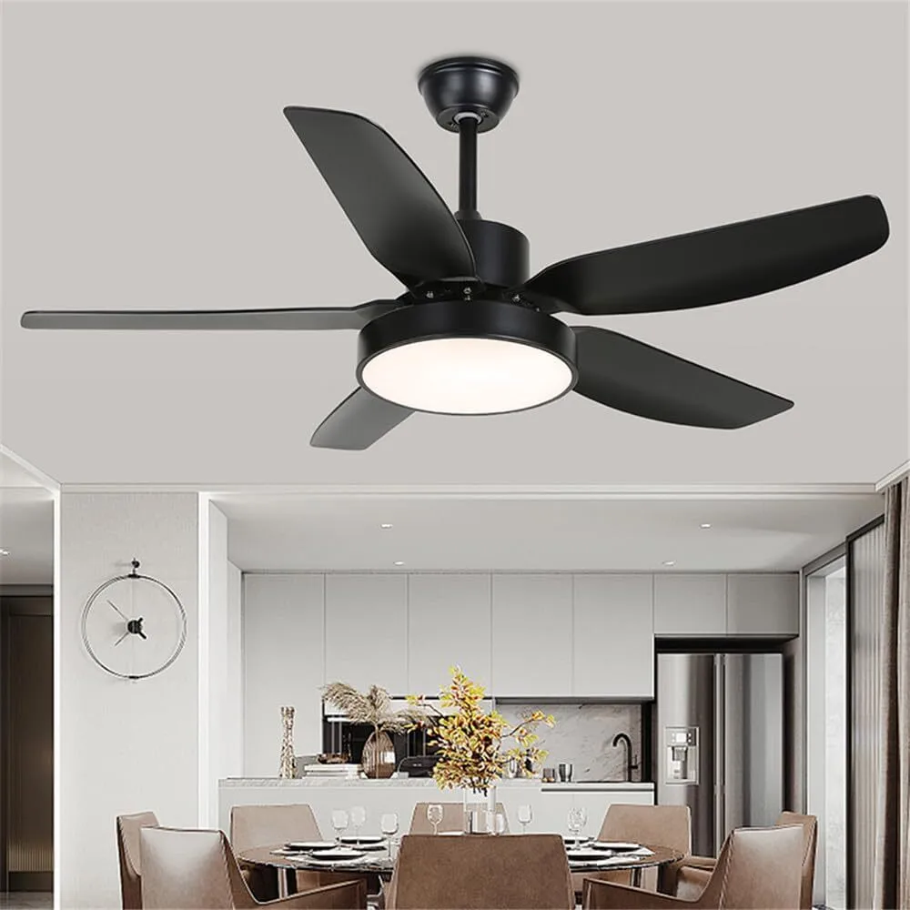 Ceiling Fan with LED Light, 5-Blade Downrod Mount Fan with Matte Black Blades & Inverter Motor for Kitchens, Living Rooms & Bedrooms 1
