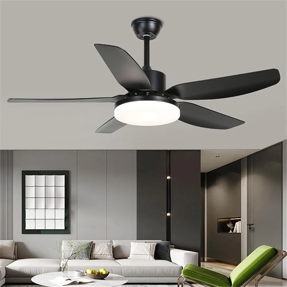 Ceiling Fan with LED Light, 5-Blade Downrod Mount Fan with Matte Black Aerodynamic Blades & Slim Light Panel for Living Rooms, Bedrooms & Home Offices 1