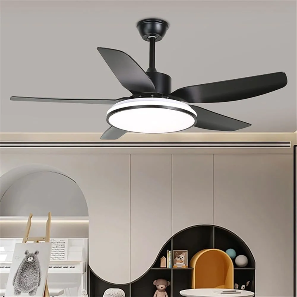 Ceiling Fan with LED Light, 5-Blade Downrod Mount Fan with Matte Black Blades & Dual-Ring Light for Living Rooms, Bedrooms & Dining Areas 1