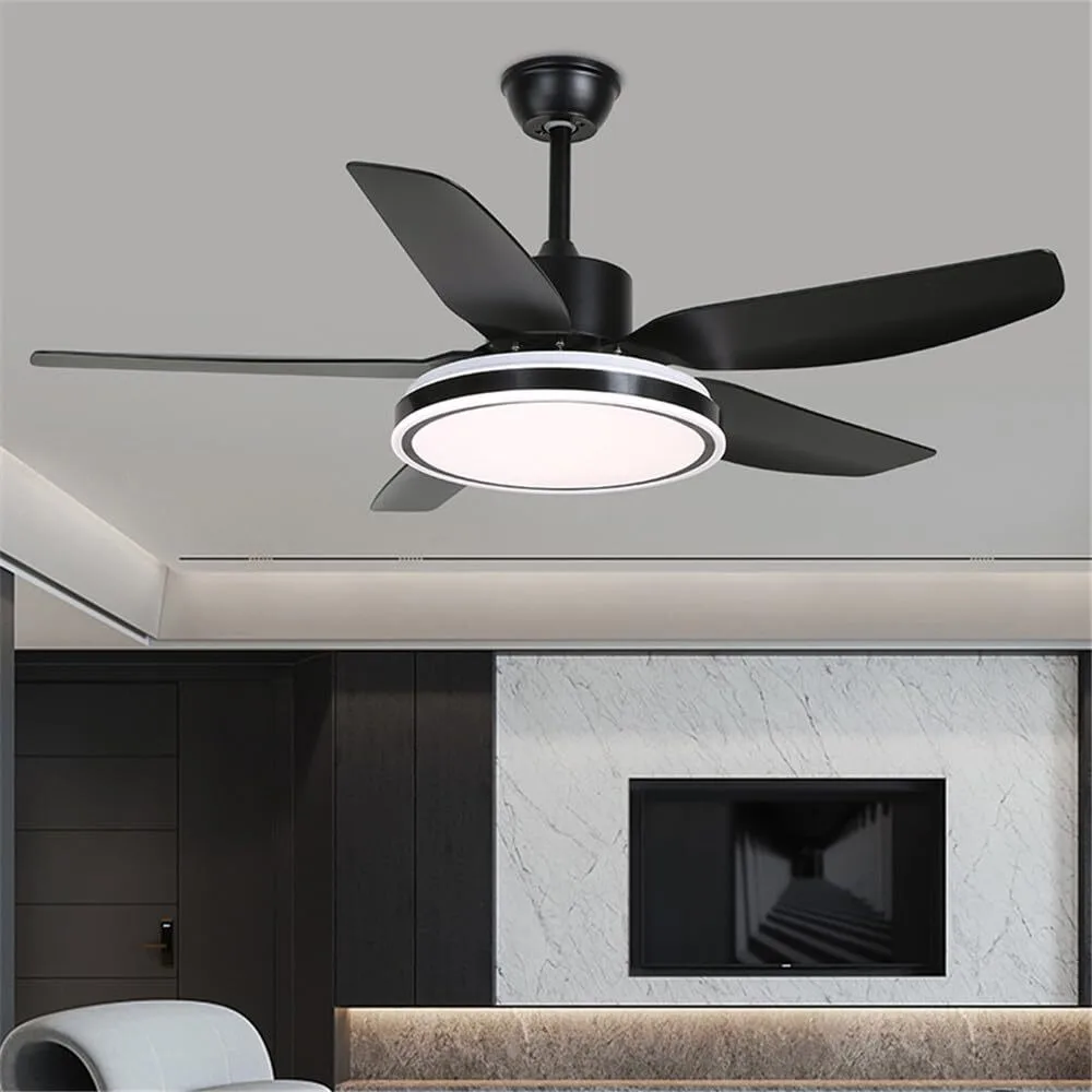 Ceiling Fan with LED Light, 5-Blade Downrod Mount Fan with Matte Black Blades & Triple-Ring Light for Living Rooms, Bedrooms & Dining Areas 1