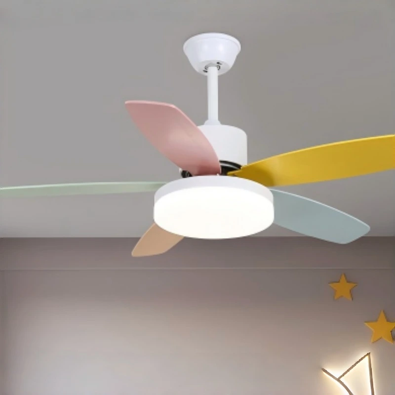 Ventilador de techo LED de estilo nórdico moderno con aspas de colores para habitaciones infantiles, salas de juegos, guarderías, salas de estar, restaurantes, estudios, hoteles y villas HTD-1010-840 1