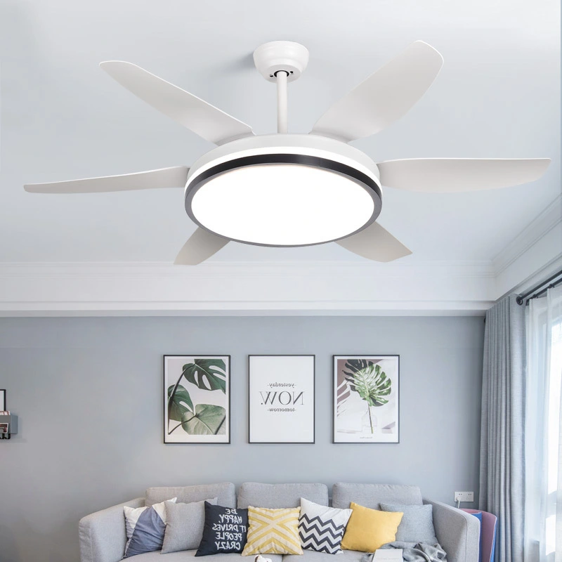 Modern LED Ceiling Fan Light with White Blades and Dual Color Ring for Living Rooms Bedrooms and Dining Areas HTD-1012-1140 1