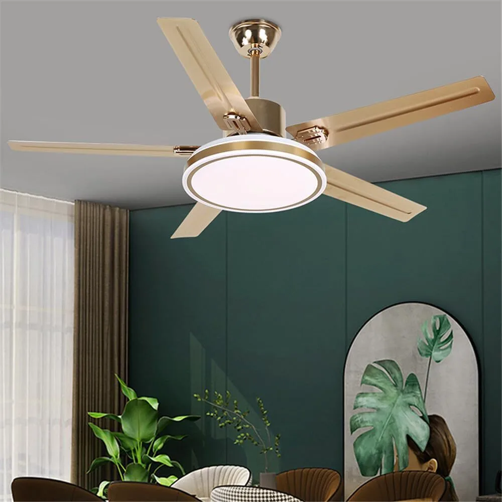 Modern LED Ceiling Fan Light with 5 Gold Metal Blades for Living Rooms Bedrooms and Dining Areas HTD-568Gold-8836-960 1