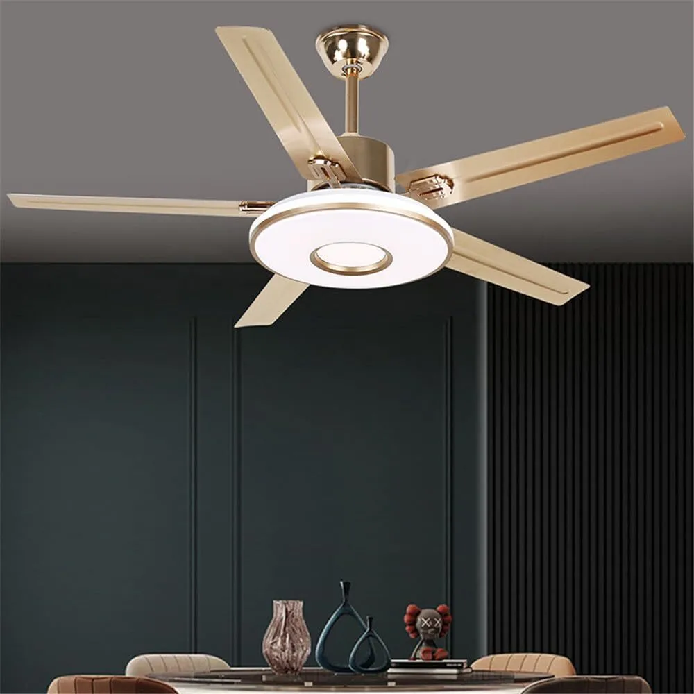 Modern LED Ceiling Fan Light with 5 Gold Metal Blades and Dual Center Light for Living Rooms Bedrooms HTD-568Gold-8859-960 1