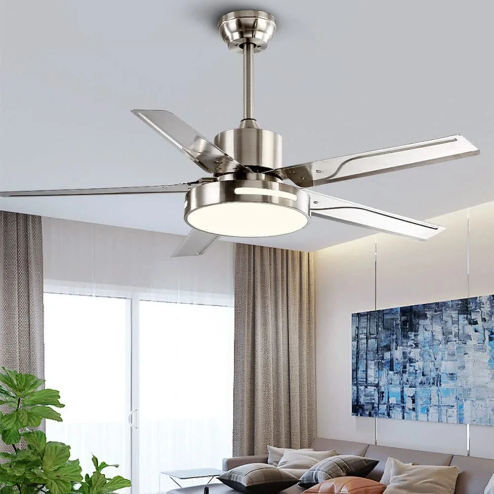 Ventiladores de techo modernos de metal con luces, acabado en níquel cepillado y luz LED integrada para hogares y espacios comerciales HTD-610 1