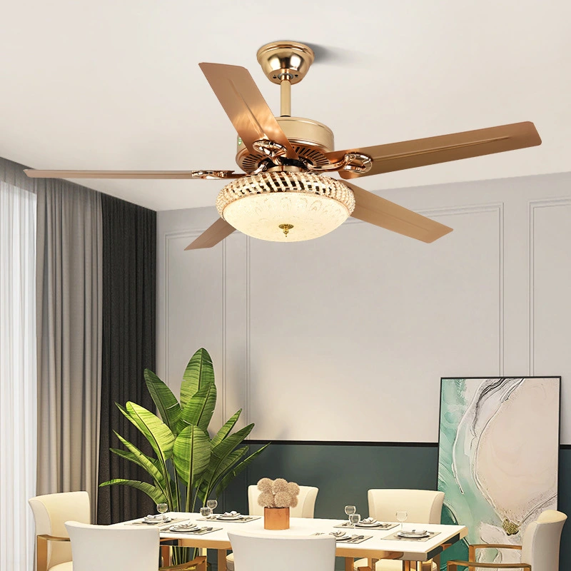 Lámpara de techo de lujo con ventilador de cristal dorado para sala de estar, dormitorio y comedor HTD-618-1020 1