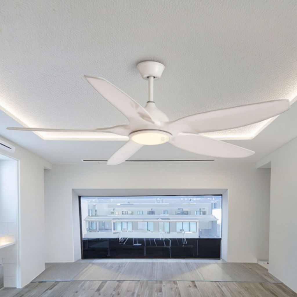 Ventilador de techo moderno minimalista blanco con luz y panel LED integrado para sala de estar o dormitorio (HTD-AIKU-1290) 1