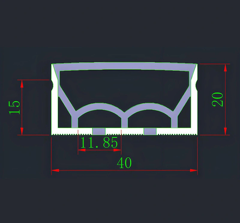 Funda de silicona empotrable para tira LED de 40 × 20 mm, de un solo canal o doble, resistente, luminosa, impermeable y antiamarilleo, para iluminación doméstica, comercial y de ingeniería (HTD-SLC4020-167). 1