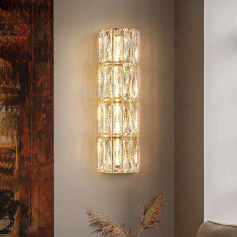 Aplique de pared LED de lujo con cristales apilados dorados para sala de estar, dormitorio y mesita de noche HTD-IWCR400B15 1