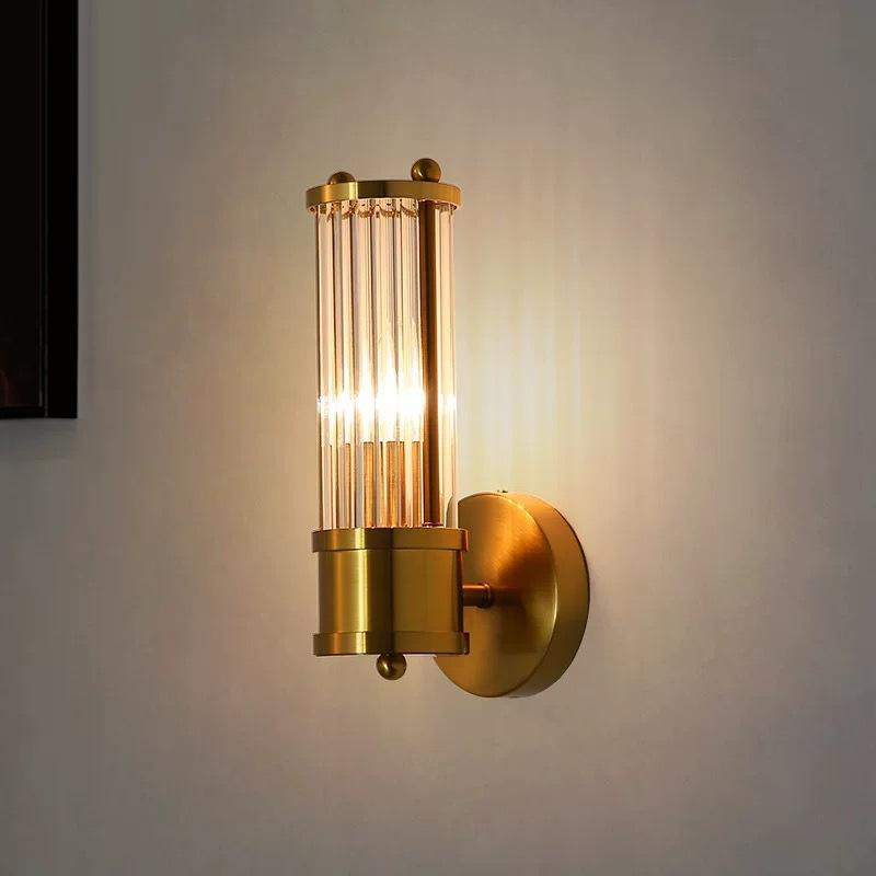 Nordic Light Luxury Gold Cylindrical Crystal Wall Sconce LED Wall Light for Hotel Corridor Entrance Bedroom Bedside Living Room Background Wall HTD-IWCR400A36 1
