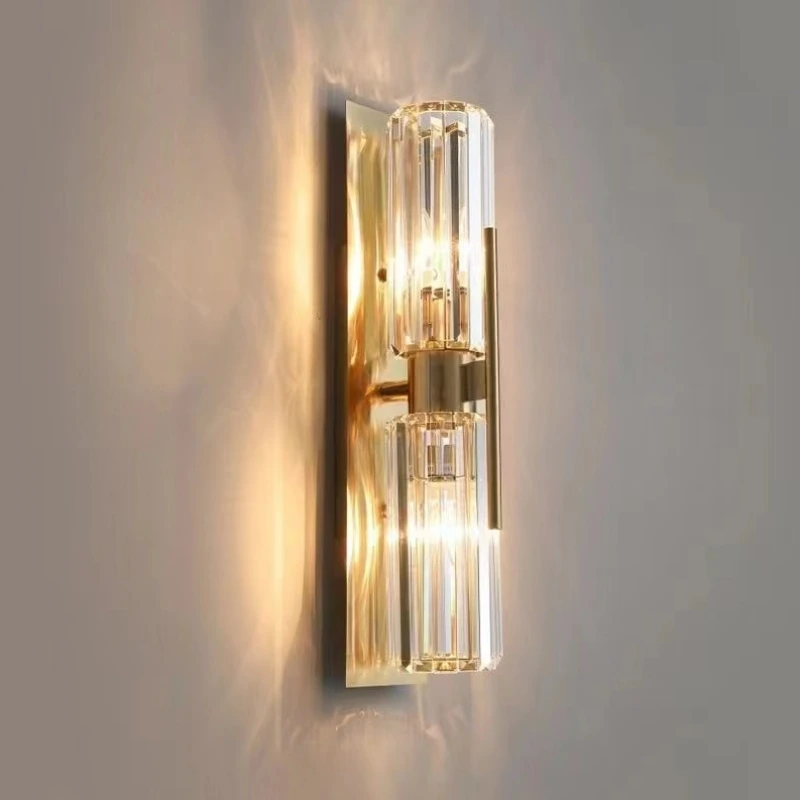 Applique murale moderne et simple en laiton avec double cristal et éclairage LED pour chambre, chevet ou salon HTD-IWCR400A80 1