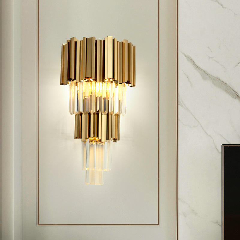 Light Luxury Tiered Stainless Steel Crystal Wall Sconce LED Wall Light for Living Room Bedroom Hotel HTD-IWCR400A09L 1