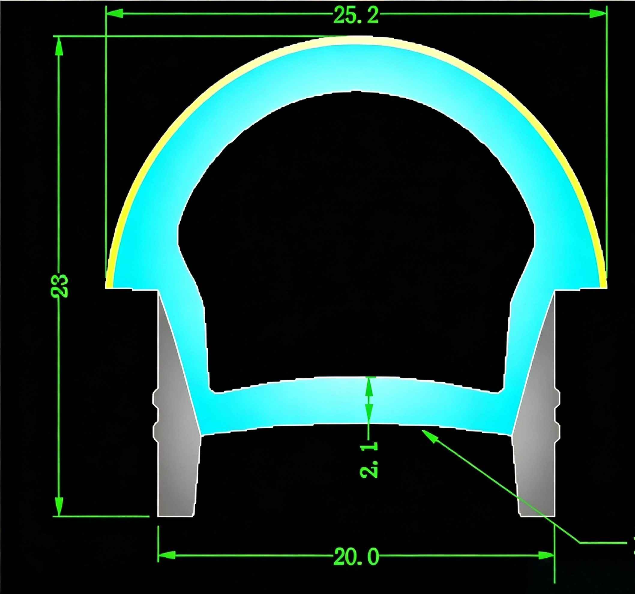 20x23mm Silicone LED Channel with Flange, Curved Surface & 3-Color All Black, Snap-in Installation, Waterproof Anti-Yellowing LED Diffuser HTD-SLC2023KKHM-54 1