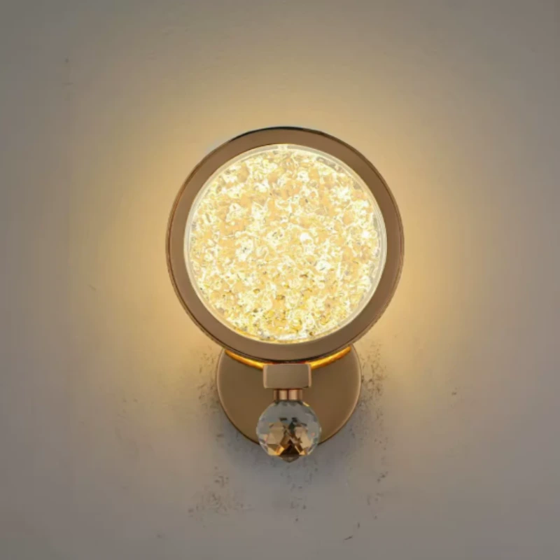 Applique murale LED ronde de luxe en cristal, style français, pour chambre, chevet, salon ou mur d'appoint HTD-IWAR400B55 1
